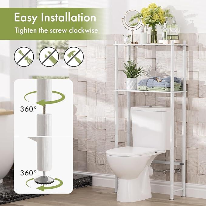 AmazerBath Bamboo Over The Toilet Storage Shelf, 2-Tier Over Toilet Bathroom Organizer Rack, Bathroom Shelves Over Toilet Space Saver, White - ModernBath