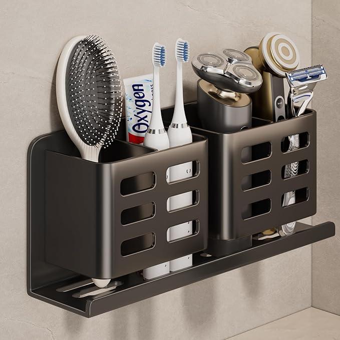 YESENT Aluminum Toothbrush Holder Self-Adhesive Hanging Bracket Shower Toothbrush Razor Holder Suitable for Toothbrush, Toothpaste, Razor and Comb etc Bathroom Storage - ModernBath