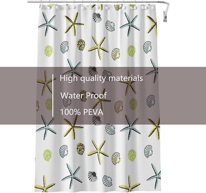 TIKABC Shower Curtain Liner, 4G PEVA Starfish Shower Liner, Plastic Waterproof Shower Curtains, 72x72 inch with Grommet Holes 3 Magnetic Weights - ModernBath