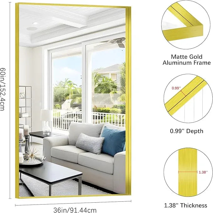 NIMURY Gold Bathroom Mirror, 36x60 Inch Rectangular Deep Frame Mirror, Large Wall Mounted Bathroom Vanity Mirror Over Sink for Bedroom,Restroom, Living Room, Hangs Vertically or Horizontally - ModernBath
