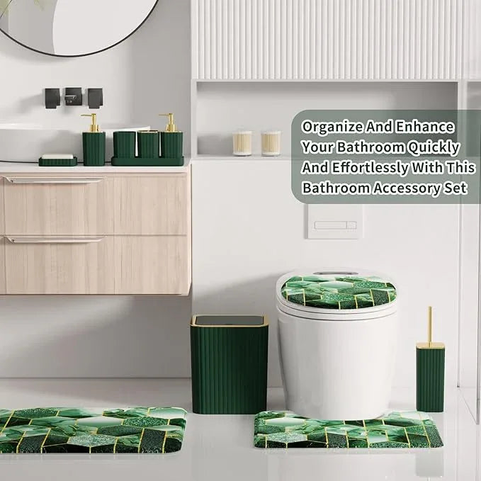 XLHOMO Bathroom Set - 26PC Bathroom Set with Shower Curtain and Rugs, Bathroom Accessory Set, Dark Green Bathroom Accessories Set, Trash Can & Soap Dispenser - ModernBath