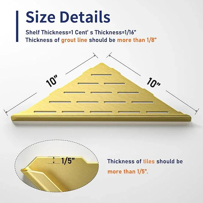 Corner Shower Shelf, 304 Stainless Steel Bathroom Shelf for Tiled Wall, Grout in Shelves (Gold, 10"-2 Pack) - ModernBath