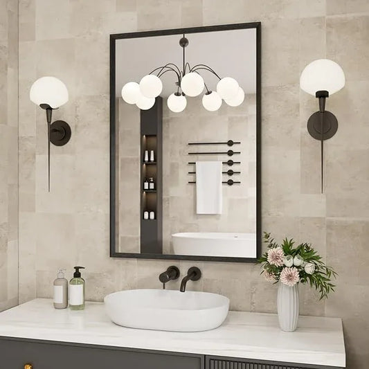 JISOSO Bathroom Vanity Mirror 24x32 Inch, Matte Black Rectangle Bathroom Mirror, Anti-Rust, 4MM Tempered Glass, Wall-Mounted Mirror, Hangs Horizontally or Vertically for Bathroom & Bedroom - ModernBath