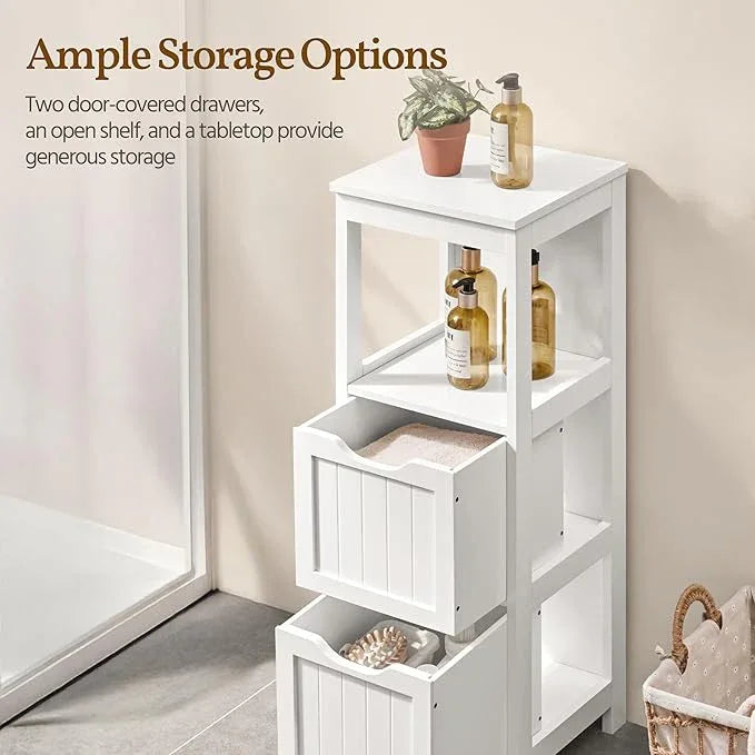 Yaheetech Bathroom Floor Cabinet, Wooden Storage Cabinet with 2 Drawers, Multifunctional Side Organizer Rack Stand Table, White - ModernBath