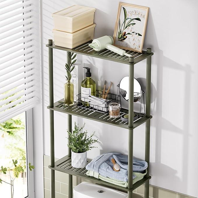 AmazerBath Bamboo Over The Toilet Storage Shelf, 3-Tier Over Toilet Bathroom Organizer Rack, Bathroom Shelves Over Toilet Space Saver, Forest Green - ModernBath