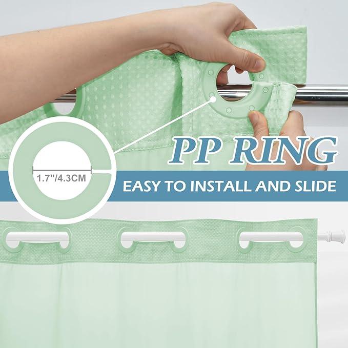 EUTXL Mint Green Stall No Hook Shower Curtain with Snap in Liner,230GSM Waffle Weave Shower Curtains for Bathroom,54W x 80H - ModernBath