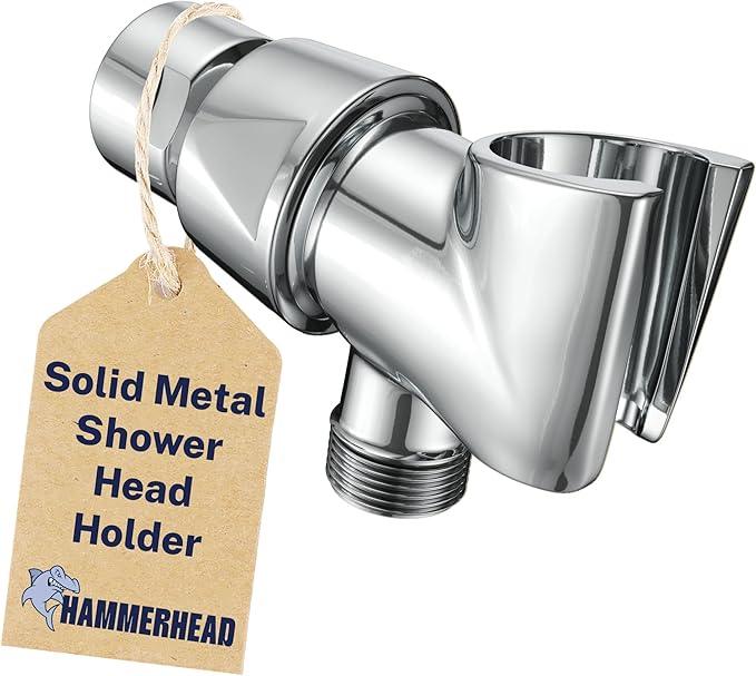 HammerHead Showers® Solid Metal Handheld Shower Head Holder - Chrome - Adjustable Shower Wand Holder with Wall Hook Bracket and Pivot Ball - Hand Held Shower Head Holder - Shower Hose Holder - ModernBath