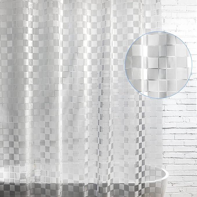 WELTRXE EVA Shower Curtain Liner 72x72 Inch 8G Heavy Duty Clear Shower Liner with Design, Plastic Shower Curtains for Bathroom Bathtub, Shower Stall, 3D Frosted Square Pattern, 3 Magnets - ModernBath