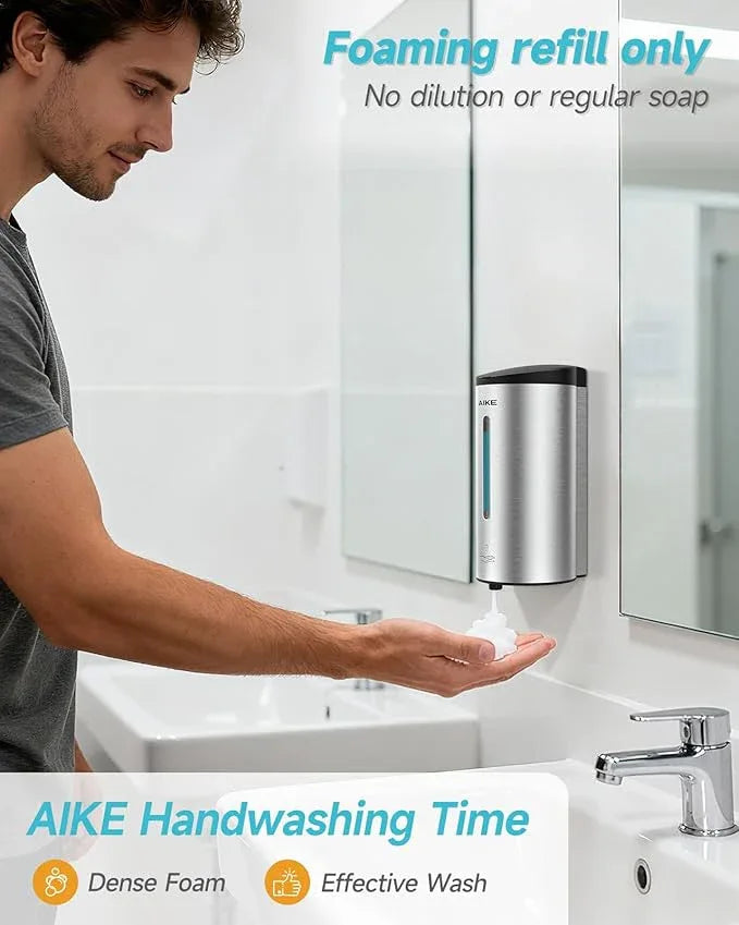 AIKE Wall Mount Automatic Foam Soap Dispenser 25 OZ Commercial Large Capacity Stainless Steel Model AK1205FA(Brushed) - ModernBath