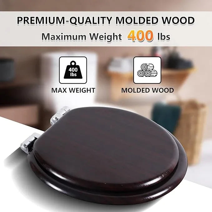 Round Toilet Seat Molded Wood Toilet Seat with Quietly Close and Quick Release Hinges, Easy to Install also Easy to Clean by Angol Shiold (Round, Dark Brown) - ModernBath