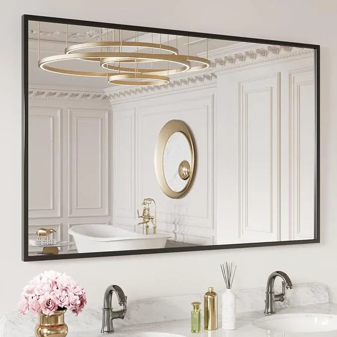 LOAAO 40"X30" Black Rectangle Bathroom Mirror Wall, Matte Black Aluminum Alloy Frame, Tempered Glass, Hangs Vertically or Horizontally, Easy to Install - ModernBath