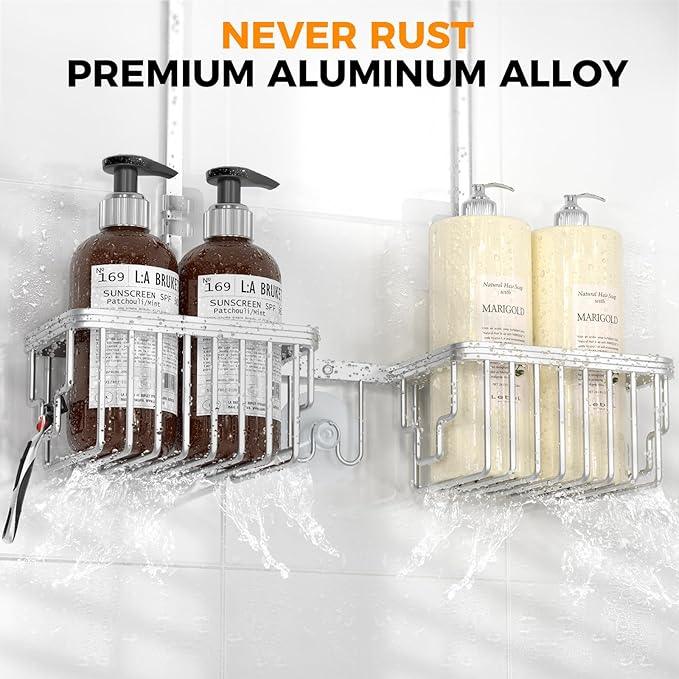 REINHARDT Aluminum Shower Caddy Hanging Adjustable Shower Caddy, Rustproof Hanging Shower Organizer with Hooks Soap Holders, Over Shower Head Caddy for Handheld Showerhead, Silver - ModernBath
