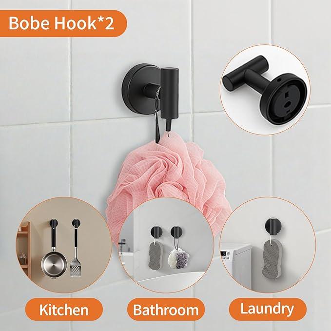 5-Piece Black Bathroom Hardware Set - 24 Inch Towel Bar, 2 Robe Towel Hooks, Toilet Paper Holder, Towel Ring, Wall Mounted Bathroom Accessories (Matte Black Finish) - ModernBath