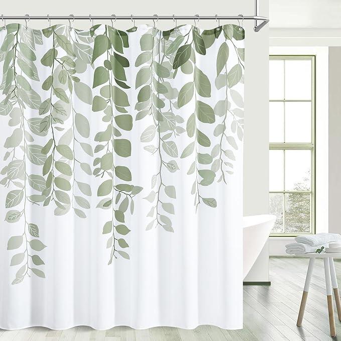 BOODII Long Shower Curtain 72x78, Sage Green Eucalyptu Shower Curtains for Bathroom Floral Watercolor Leaves Botanical Nature Fabric Bath Curtain Country Plant Cloth Bath Curtains - ModernBath