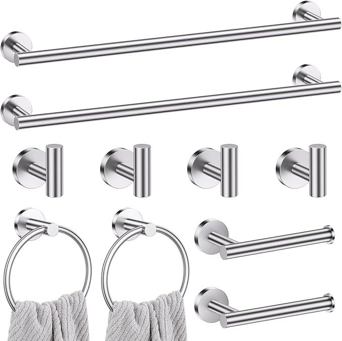 Lairuier Brushed Nickel Bathroom Hardware Set, 10-Piece Towel Bar Set SUS304 Stainless Steel Bathroom Hardware Accessories Set Round Towel Holder Set Wall Mounted - ModernBath