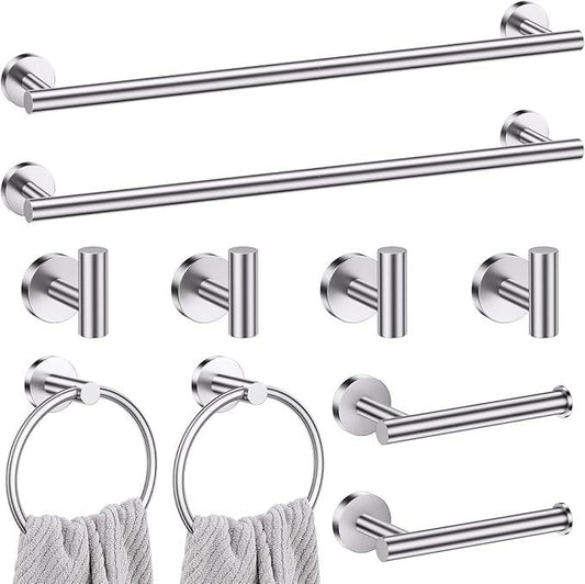 Lairuier Brushed Nickel Bathroom Hardware Set, 10-Piece Towel Bar Set SUS304 Stainless Steel Bathroom Hardware Accessories Set Round Towel Holder Set Wall Mounted - ModernBath