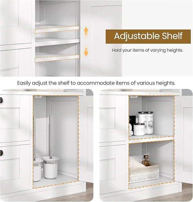 Bathroom Cabinet, Modern Bathroom Floor Storage Cabinet Organizer with 1 Door and 3 Drawers, Freestanding Cupboard for Kitchen/Living Room Use - ModernBath