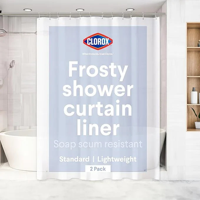 Clorox Shower Curtain Liner, Premium Lightweight Durable Waterproof 4g PEVA for Bathroom with Weighted Magnets, Standard Size 70" x 72", Frosty 2 Pack - ModernBath