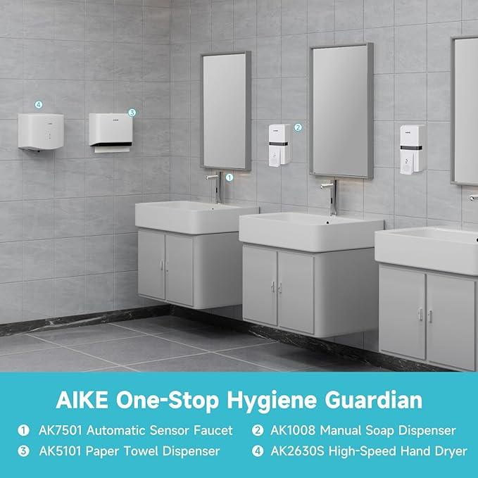 AIKE Wall Mount Liquid Soap Dispenser, 27oz Large Capacity with Extended Pump for Commercial Bathrooms,AK1008(White) - ModernBath