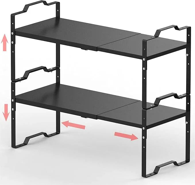 Jojocross Expandable Shelf for Cabinet Organizer Adjustable Stackable Spice Rack at Kitchen and Bathroom More, Counter Countertop Cupboard Organization Pantry Storage(LARGE/2PACKS/BLACK) - ModernBath