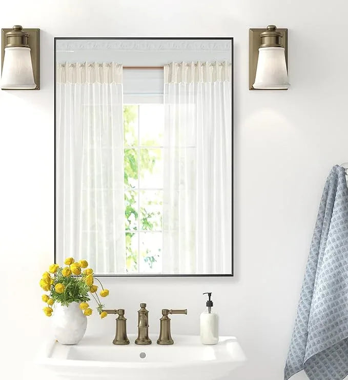 Bonverre 27x36 Inch Black Bathroom Mirror for Wall, Aluminum Frame Rectangle Rectangular Vanity Mirror, Modern Large for Bedroom, Living Room, Horizontal or Vertical - ModernBath