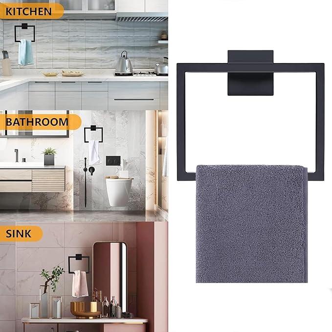 2PCS Matte Towel Ring - Modern Hand Towel Holder for Bathroom - SUS304 Stainless Steel Bathroom Towel Ring Wall Mounted - Bathroom Towel Rack - Black Towel Hanger - ModernBath