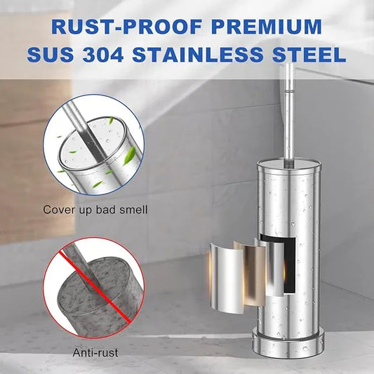 304 Stainless Steel Toilet Brush and Holder Set, Heavy Duty Toilet Bowl Brush and Holder with Removable Inner Bowl, Splash Protection, Long Handle for Bathroom - ModernBath