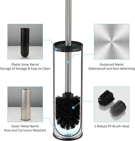Toilet Brush and Holder,Stainless Steel Toilet Brushes for Bathroom with Holder 2pack Brushed Nickel - ModernBath