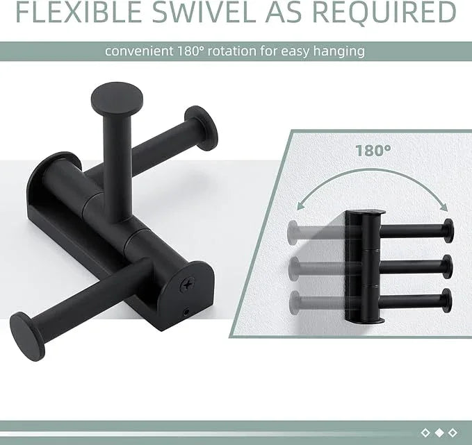 Angle Simple Swivel Towel Hook Matte Black, SUS 304 Stainless Steel Coat Hook for Bathroom - ModernBath