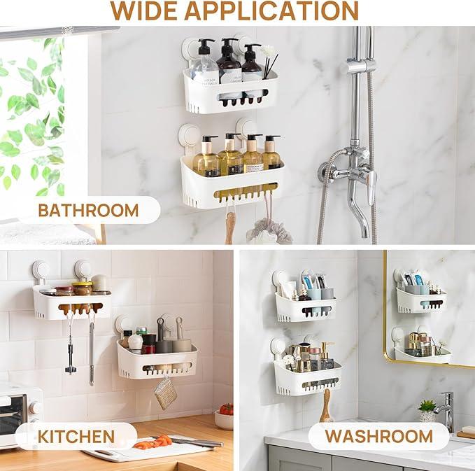 LEVERLOC Shower Caddy Suction Cup Shower Shelf Basket Suction Pack of 2 One Second Installation Removable Powerful Bathroom Organizer Max Hold 22lbs Shower Storage Plastic - ModernBath