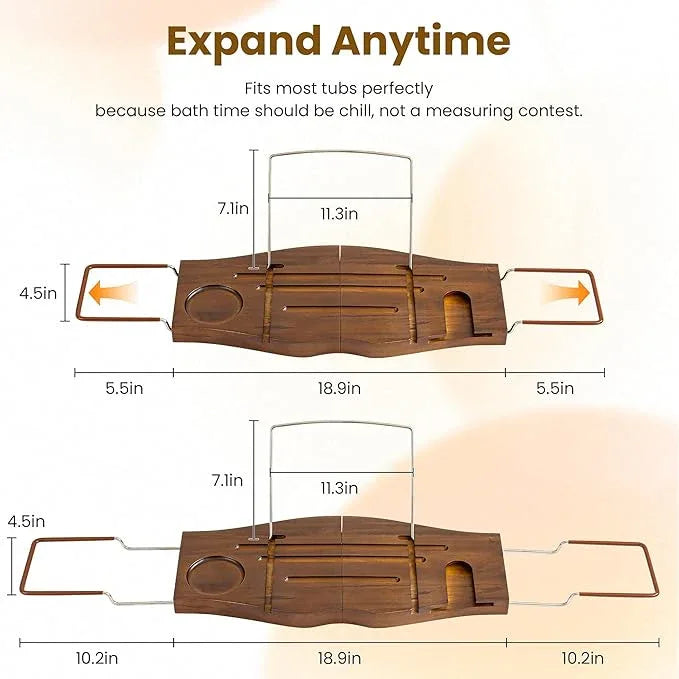 Teak Bathtub Tray Expandable Bathroom Tray for Home Spa Relaxation, Wooden Tray Caddy for Bathtub, Teak Bathtub Caddy as Unique Housewarming, Birthday, Wedding Shower Gifts. Light Walnut - ModernBath