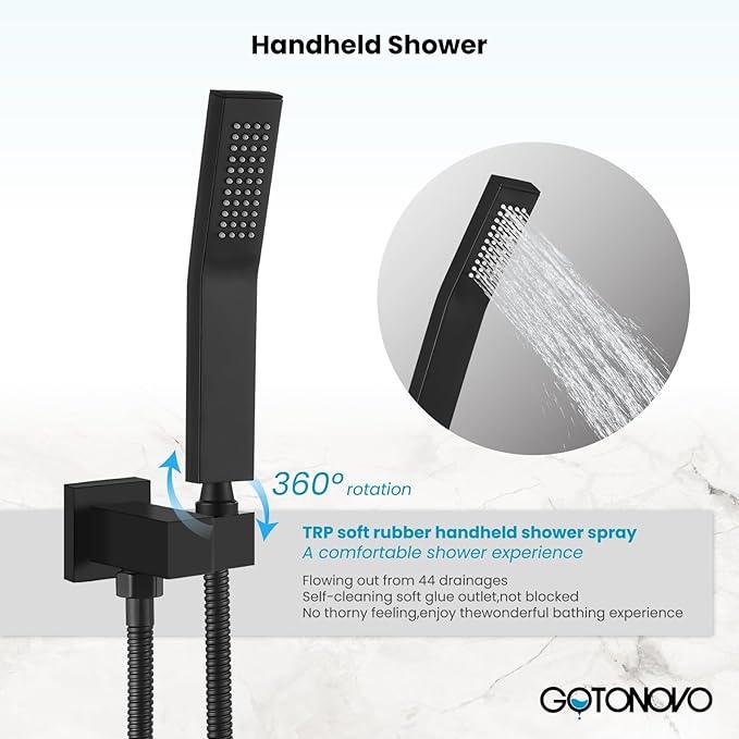 gotonovo Rainfall Bathroom Shower System Rain Shower Head and Handle Set Wall Mounted Shower Complete Combo Solid Brass Pressure Balancing Shower Mixer Valve 16 Inch Matte Black - ModernBath