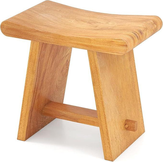 Giantex Teak Shower Bench Stool for Bathroom, Fully Assembled Wooden Bath Seat with Curved Seat, Waterproof Spa Shaving Bench Foot Rest for Indoor Outdoor Use, 19.5''L x 12''W x 18''H - ModernBath