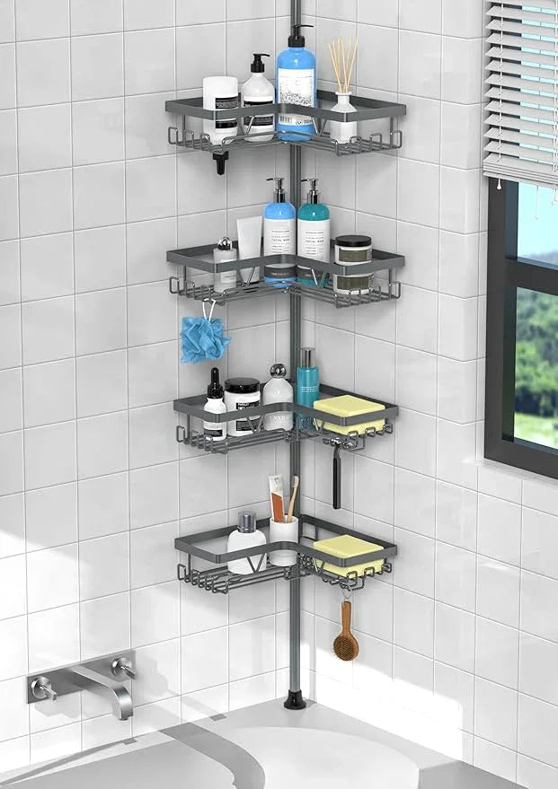 KEGII Corner Shower Caddy Tension Pole - Rustproof Tension Rod Organizer, Floor to Ceiling Shower Caddy 25-114.2 inch, Bathroom Storage Rack Corner Waterproof, Dark Gray - ModernBath