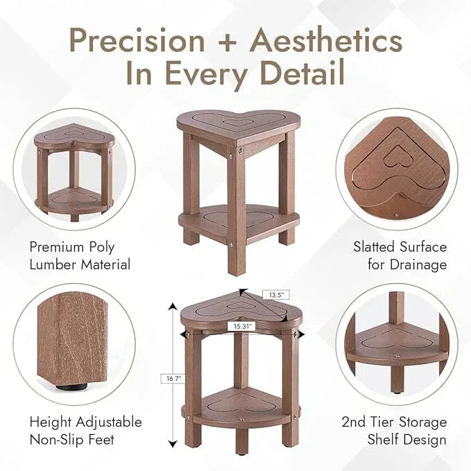 Corner Shower Stool for Inside Shower - Waterproof Corner Shower Bench, HDPE Plastic Bathroom Bench, Adjustable Height Corner Chair for Shaving Legs,Storage Shelf,Non-Slip Feet，Brown - ModernBath