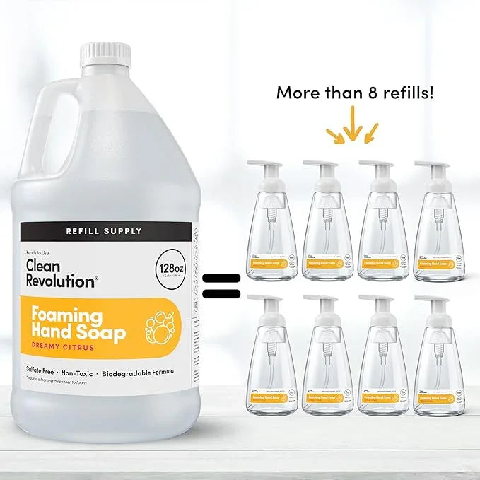 Clean Revolution Foaming Hand Soap Refill Supply Container, Ready to Use Formula, Gluten Free, Dreamy Citrus Fragrance, 128 Fl. Oz, 4 Pack - ModernBath