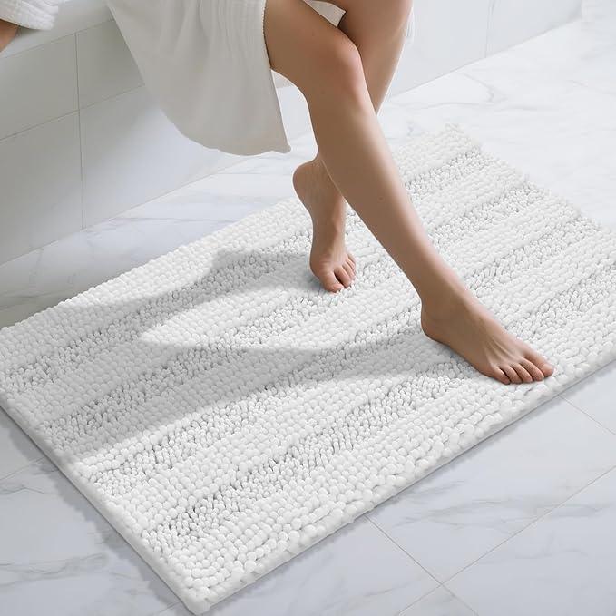 Yimobra Bathroom Rug Mat 44 x 24, Non Slip and Super Absorbent Bath Mat,Machine Washable Quick Dry,Ultra Plush Chenille Shower Rugs for Bathroom Floor Sink Tub and Shower Outside,White - ModernBath