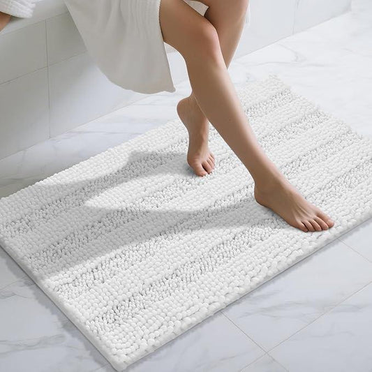Yimobra Bathroom Rug Mat 44 x 24, Non Slip and Super Absorbent Bath Mat,Machine Washable Quick Dry,Ultra Plush Chenille Shower Rugs for Bathroom Floor Sink Tub and Shower Outside,White - ModernBath