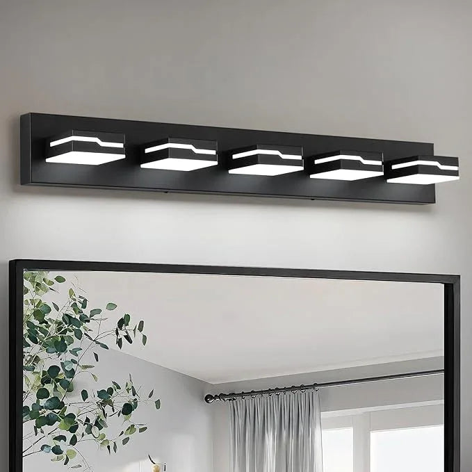 Merexcint LED Modern Bathroom Vanity Light Fixtures 5-Light, 32 inch Dimmable Matte Black Vanity Lights for Bathroom Lighting Fixtures Over Mirror, with 350°Rotatable Acrylic Heads(White Light 5500K) - ModernBath