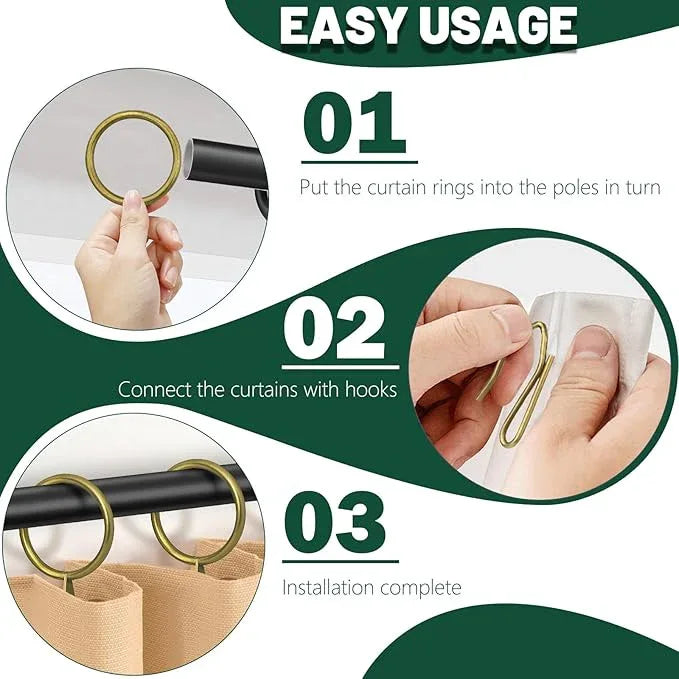 60Pcs Metal Curtain Rings and 60 Pcs Curtain Drapery Pin Hooks,Rubbed Bronze Curtain Hooks for Drapes,32mm Internal Diameter for Window, Shower Curtain - ModernBath