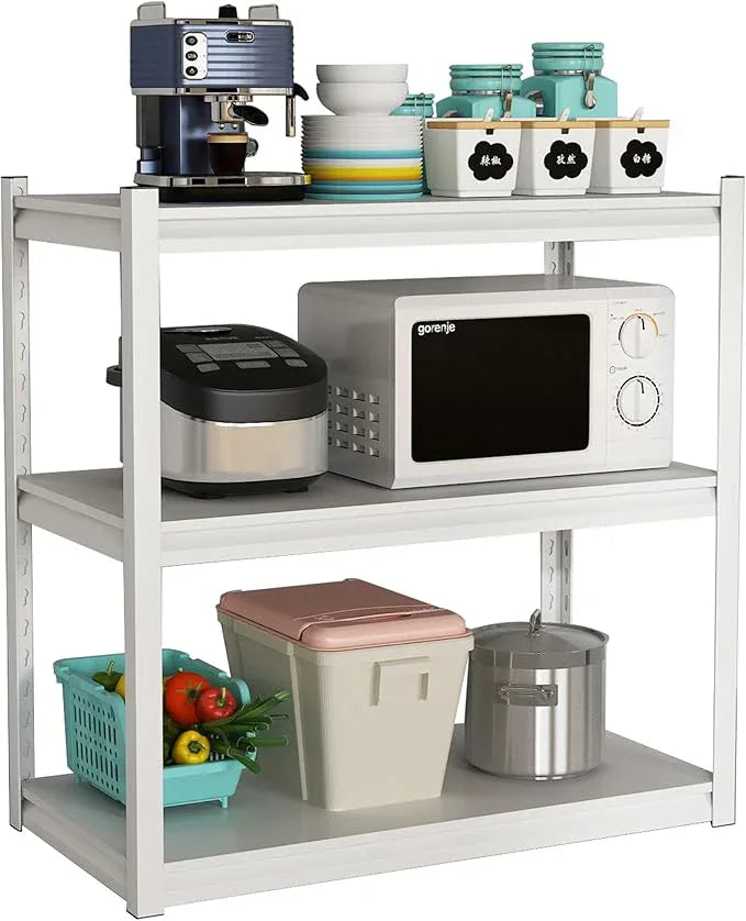 Garage Shelving Adjustable 3 Tier Heavy Duty Metal Storage Shelves Adjustable Utility Rack Organization for Kitchen, Pantry, Closet, Garage, Office 31.5" W x 15.75" D x 31.5" H, White - ModernBath