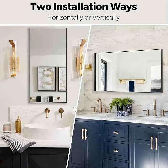 Bonverre 20x40 Inch Black Bathroom Mirror for Wall, Aluminum Frame Rectangle Rectangular Vanity Mirror, Modern Large for Bedroom, Living Room, Horizontal or Vertical - ModernBath