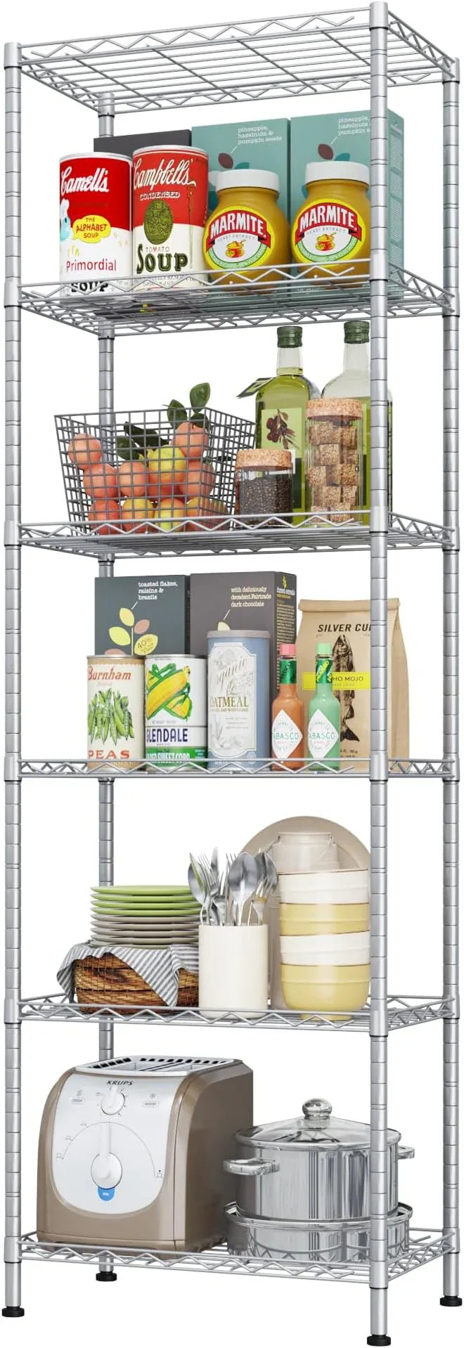 HOMEFORT 6-Shelving Unit, Adjustable Wire Shelving, Metal Wire Shelf Rack Organizer for Kitchen, Pantry, Closet, Bathroom, Laundry, Sliver,21" W x 11" D x 69" H - ModernBath