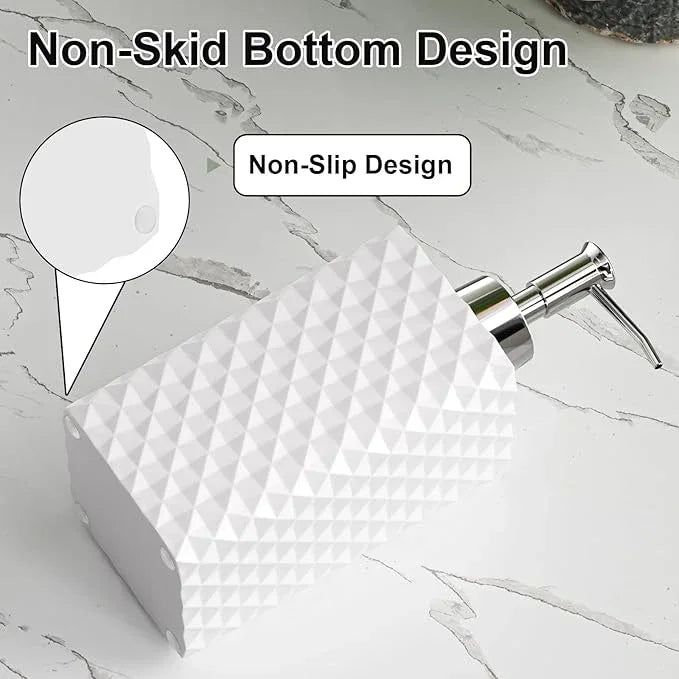 Bathroom Accessories Set Resin 6PCS, Square Toothbrush Holders Set Complete with Soap Dispenser, Vanity Tray, Tumbler, Cups and Cotton Swab Jars (White Diamond, Resin Bath 6 PCS) - ModernBath