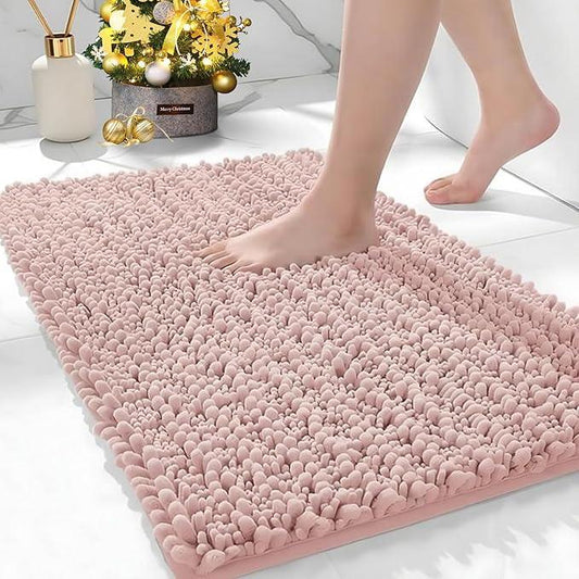 Ruggnovea Chenille Bathroom Rugs Non Slip Washable 36x24, Extra Thick Soft Absorbent Chenille Bath Mat, Non-Slip Barrier Backing, Quick Dry Machine Washable Bath Mats Tub, Shower,Floor/Sink,Pink - ModernBath