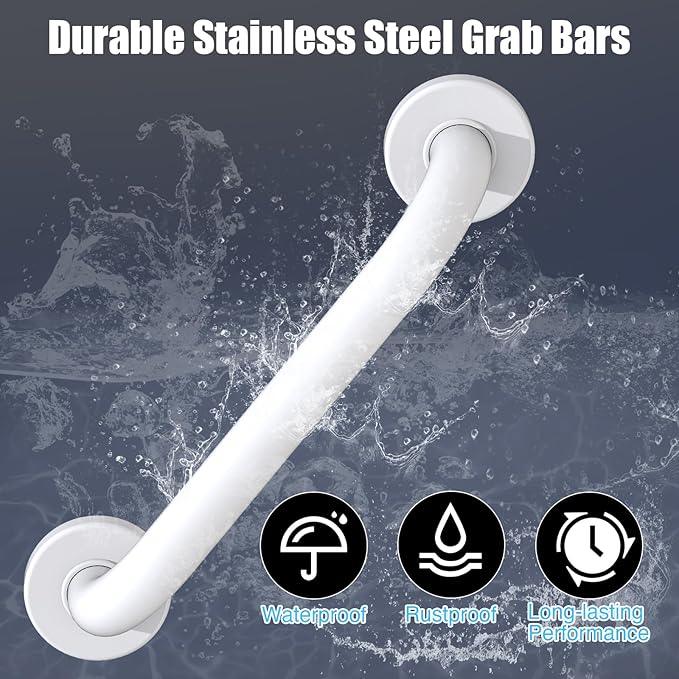 ROTHLEY 12 Inch Grab Bar for Bathtubs and Showers: Stainless Steel Shower Grab Bar Wall Mounted Shower Handle with Concealed Screws for Handicapped Elderly and Seniors (Matte White) - ModernBath