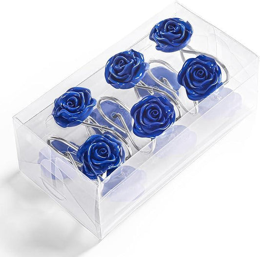 Litabel Rose Flower Shower Curtain Hooks 12PCS,Home Decorative Blue Rose Shower Curtain Hooks Metal Rustproof Cute Rose Flower Shower Hooks Rings Bathroom Shower Rods Decoration Accessories - ModernBath