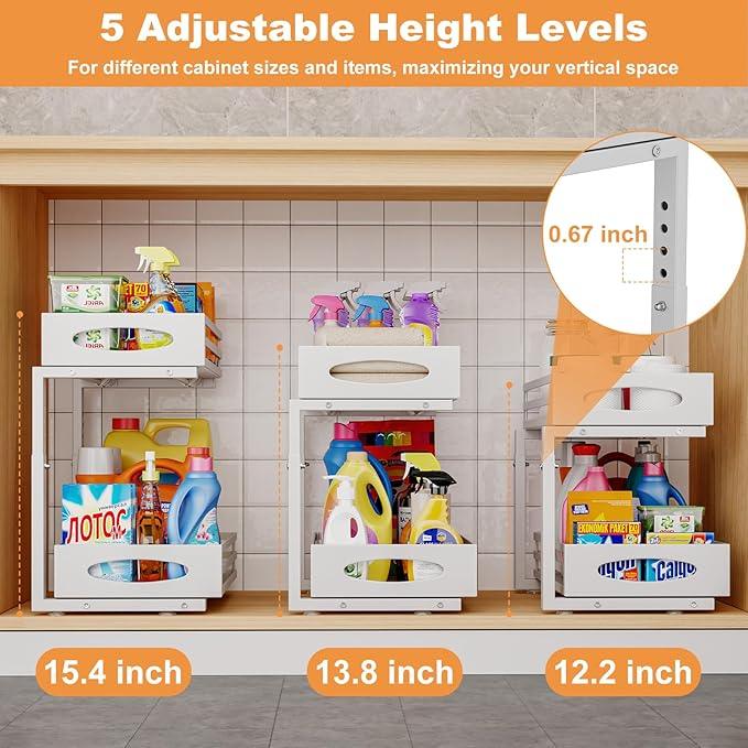 Under Sink Organizer, 2 Tier Under Sink Organizers and Storage, Adjustable Height, Slide out Metal Cabinet Organizers, Pull out Cabinet Storage Drawer Shelf for Kitchen Bathroom - ModernBath