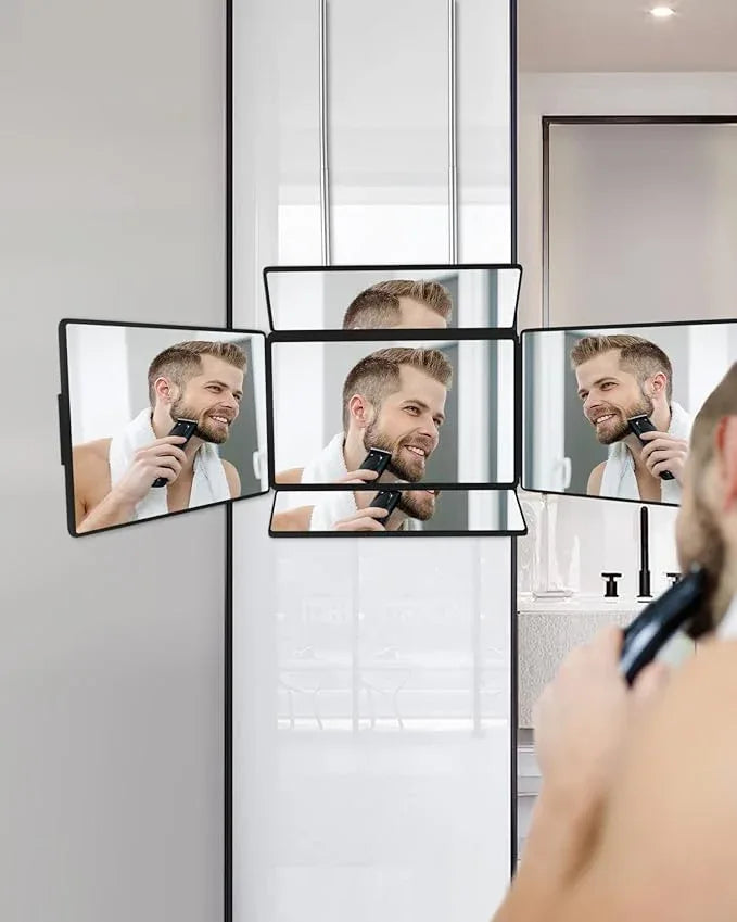 5 Way Mirror for Self Hair Cutting & Shaving, 360 Makeup Mirror with Height Adjustment for Braiding & Styling (Black) - ModernBath