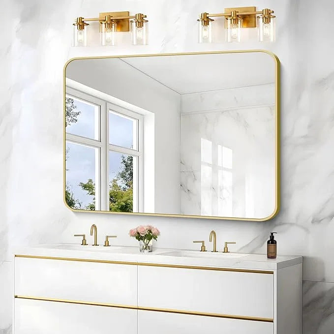 CIVENO 36"x48" Bathroom Mirror, Gold Rectangle Mirror, Large Rectangular Wall Mirror, Rounded Corner Vanity Mirror with Aluminum Metal Frame for Bathroom Bedroom Living Room Horizontal/Vertical - ModernBath